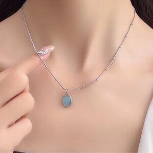 Elegant Silver Necklace with Blue Pendant. Premium Stainless Steel tarnish free